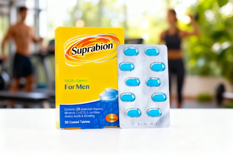 قرص سوپرابیون برای آقایان در بسته بندی جذاب روی سطح سفید